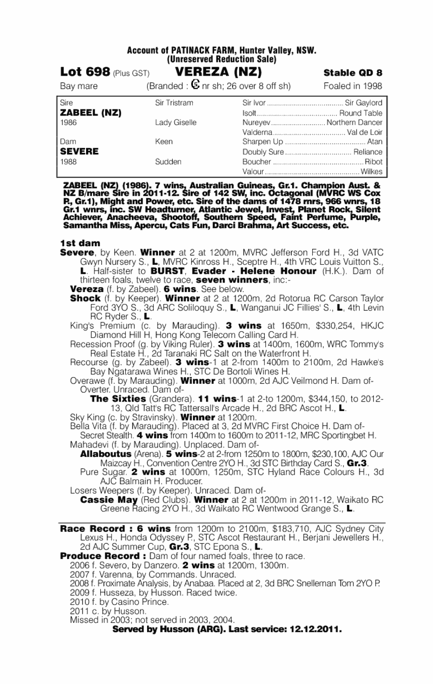 Vereza (NZ) - pedigree