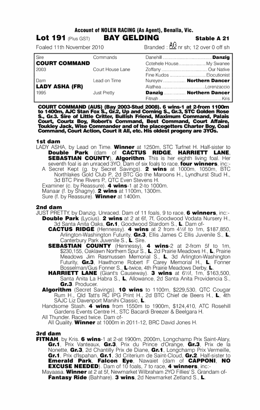 Court Command (AUS) / Lady Asha (FR) - pedigree