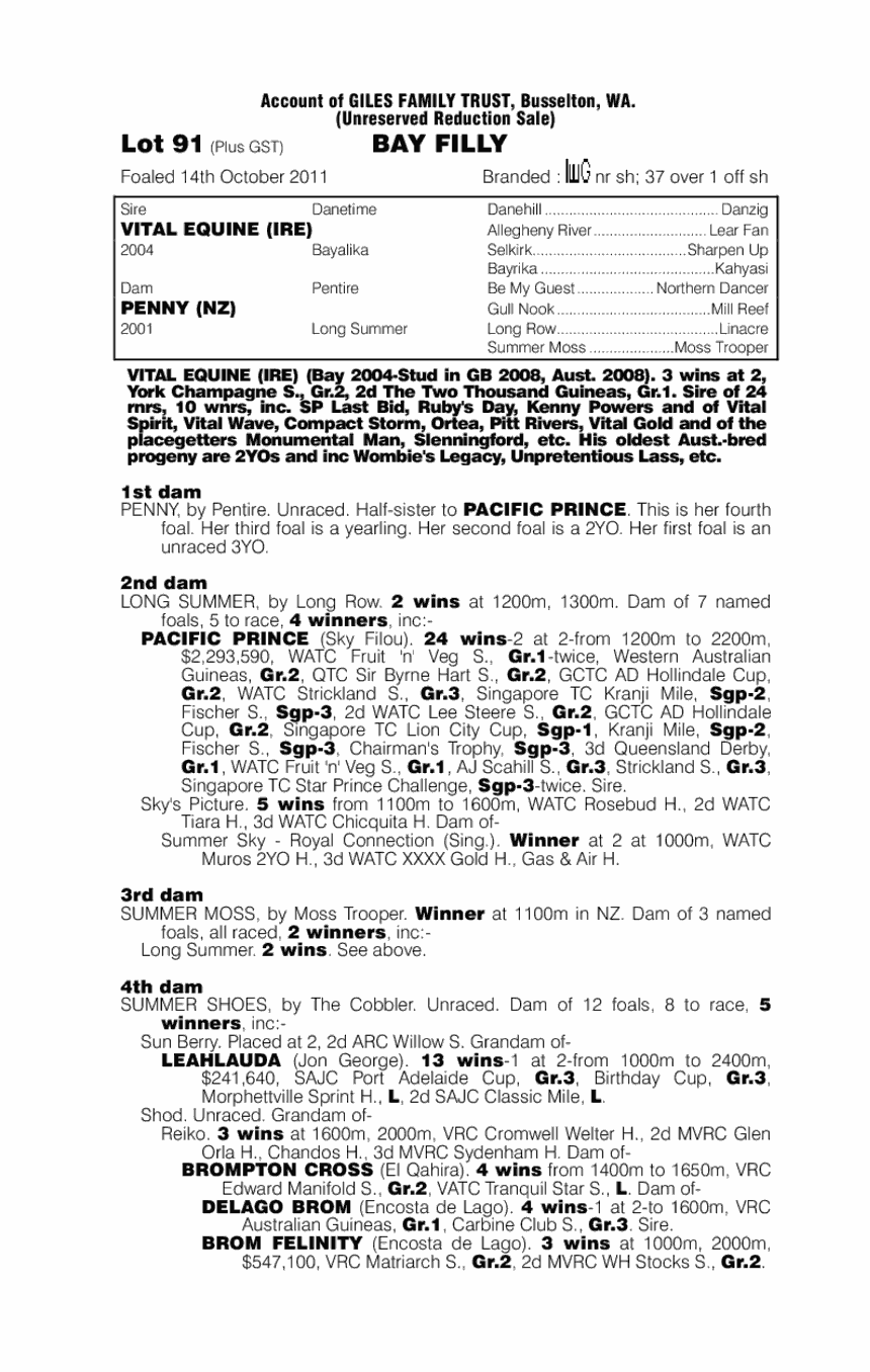 Vital Equine (IRE) / Penny (NZ) - pedigree