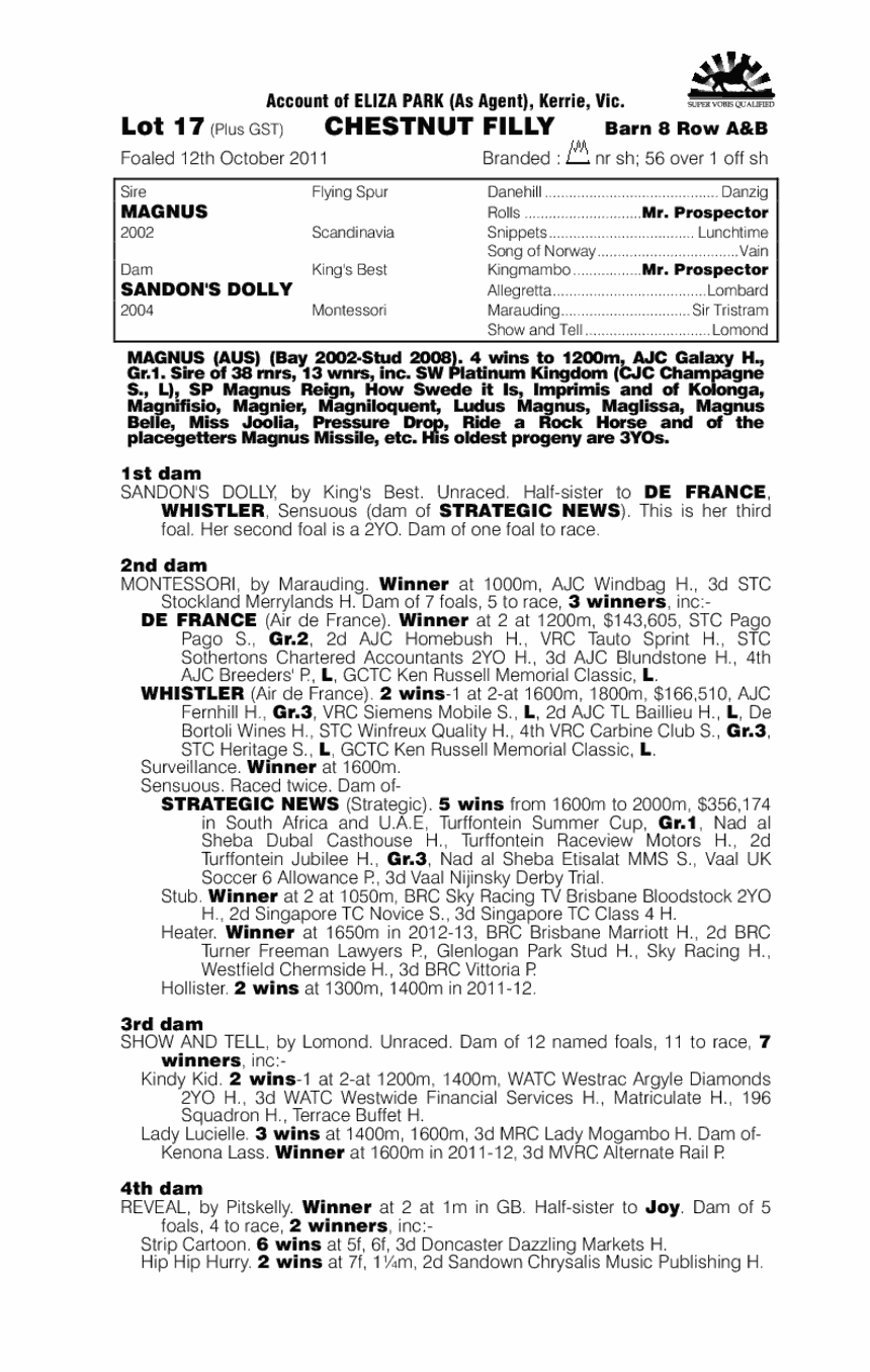 Magnus (AUS) / Sandon's Dolly (AUS) - pedigree