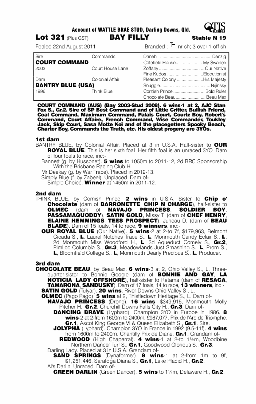Court Command (AUS) / Bantry Blue (USA) - pedigree