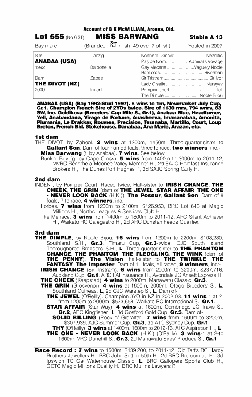 Miss Barwang - pedigree