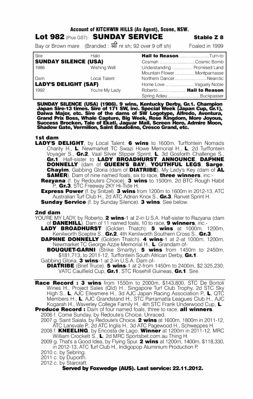 Sunday Service - pedigree