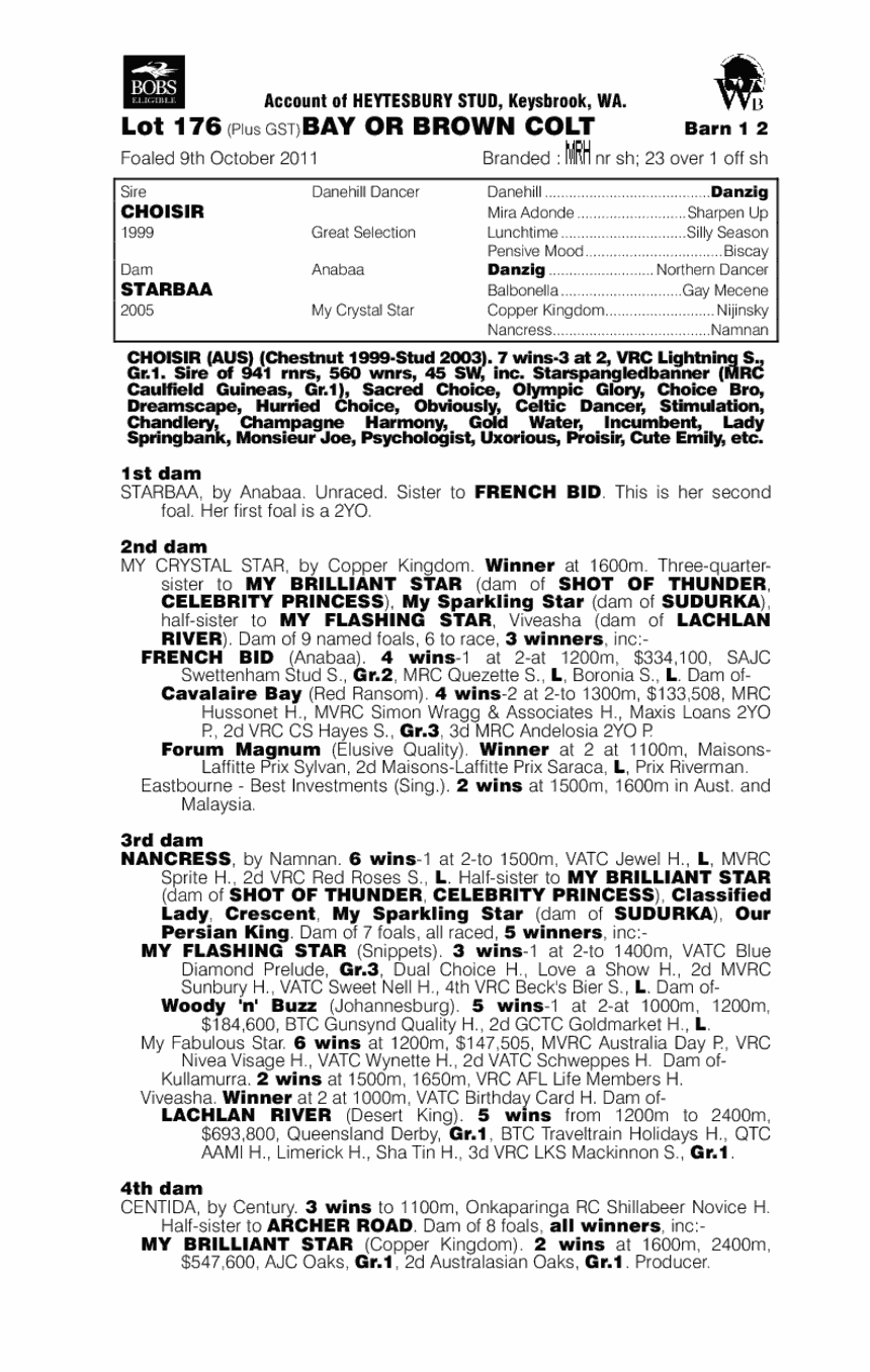 Choisir (AUS) / Starbaa (AUS) - pedigree