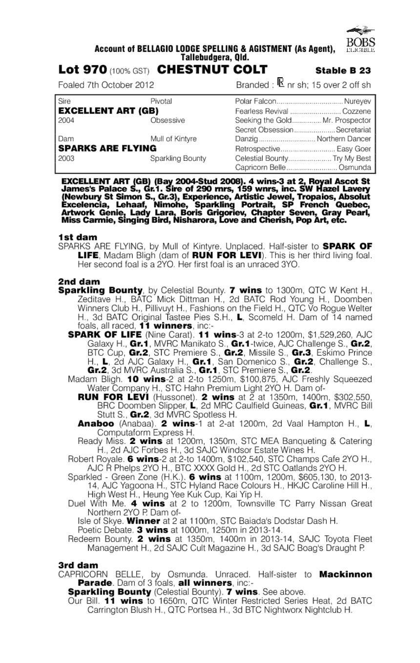 Excellent Art (GB) / Sparks are Flying (AUS) - pedigree