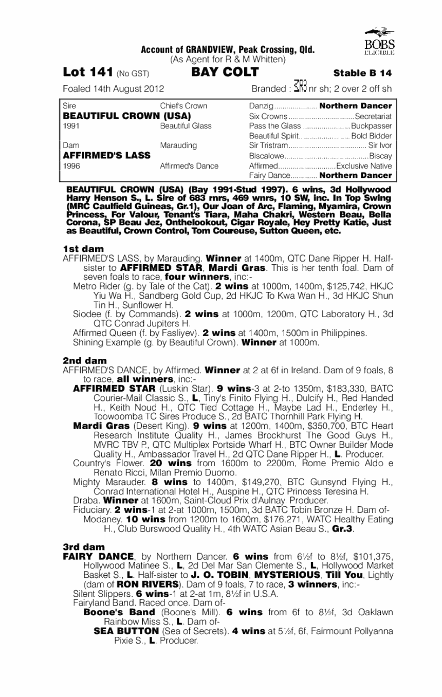 Beautiful Crown (USA) / Affirmed's Lass (AUS) - pedigree