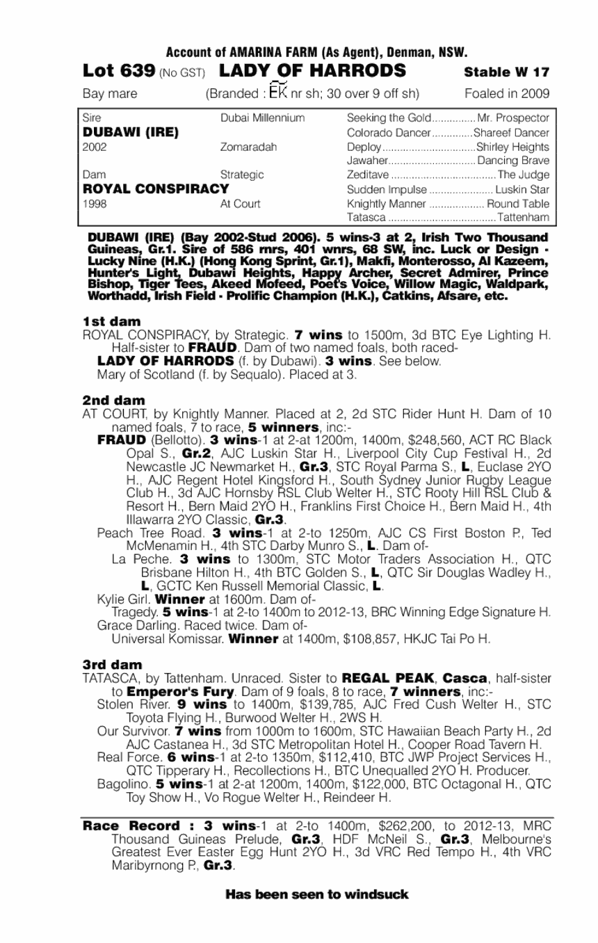 Lady of Harrods (AUS) - pedigree