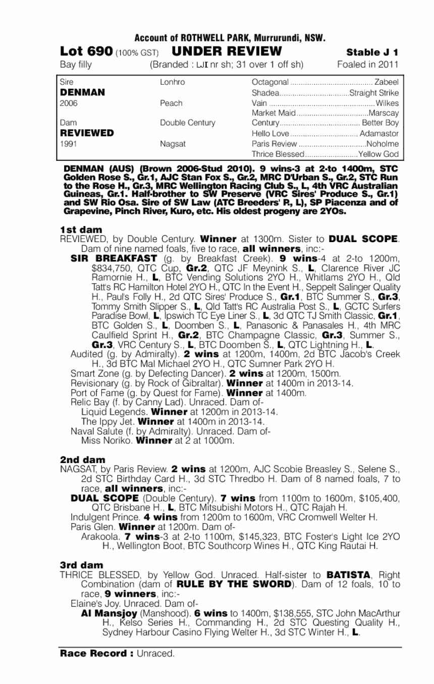 Under Review (AUS) - pedigree