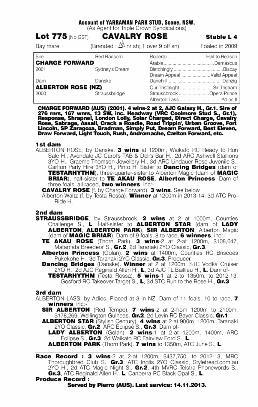 Cavalry Rose (AUS) - pedigree