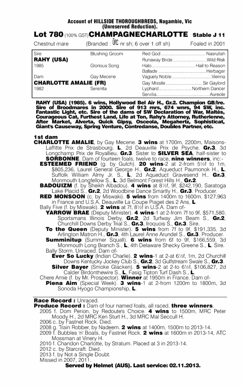 Champagnecharlotte (AUS) - pedigree