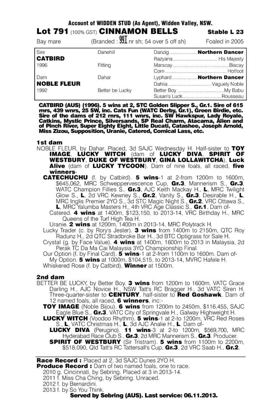 Cinnamon Bells (AUS) - pedigree