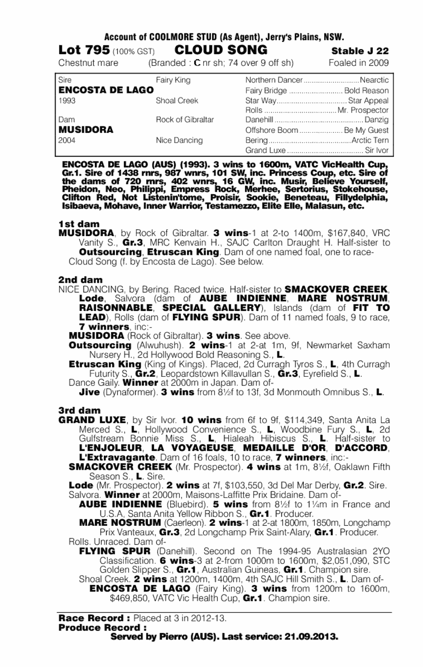 Cloud Song (AUS) - pedigree