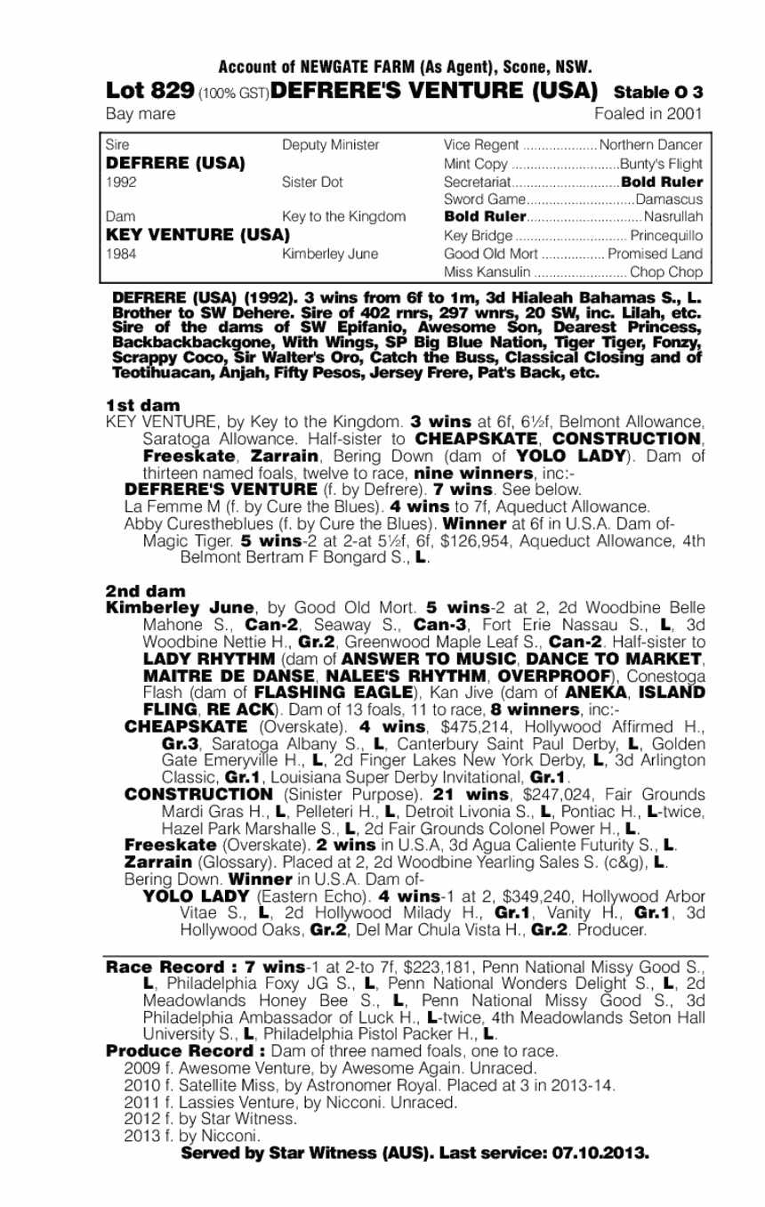 Defrere's Venture (USA) - pedigree