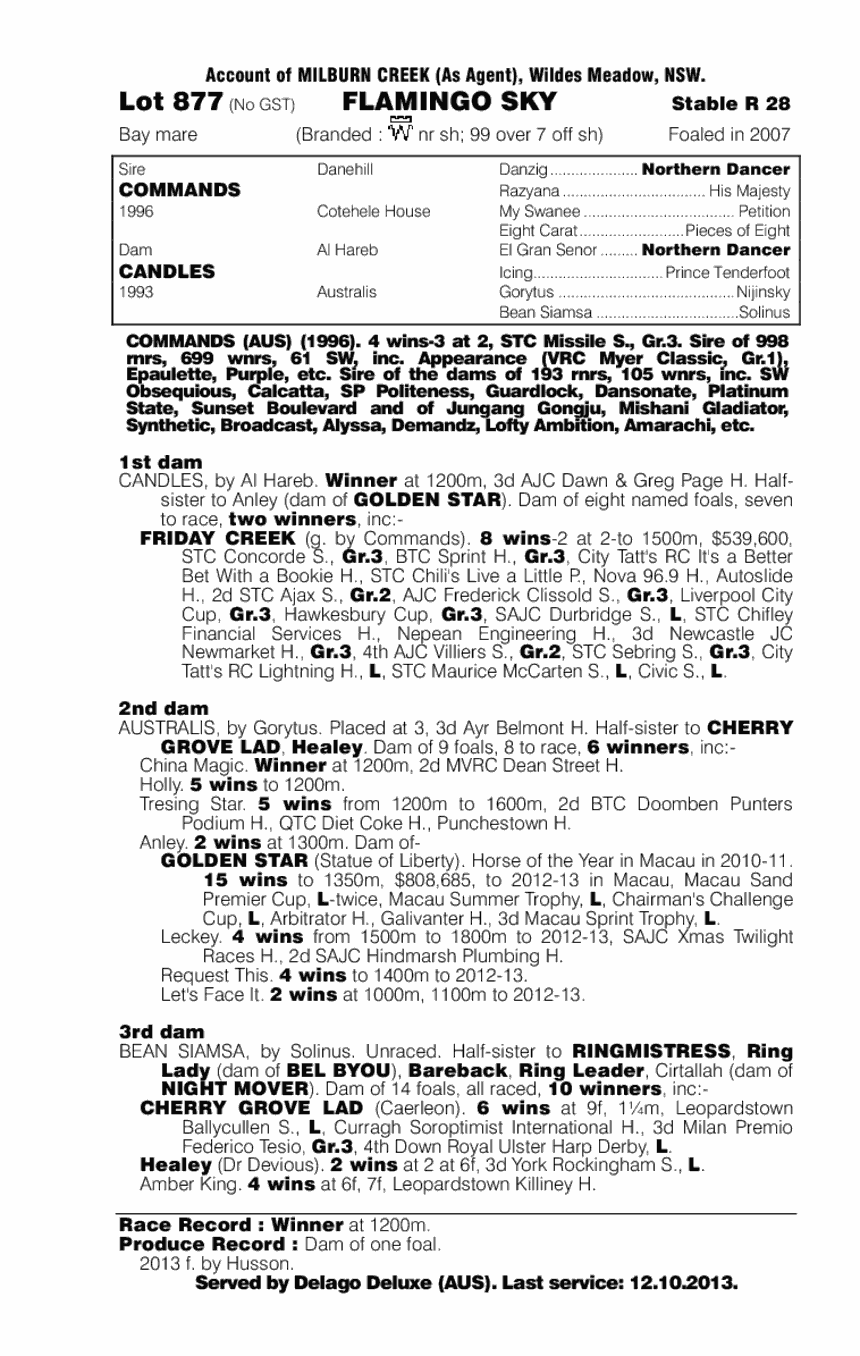 Flamingo Sky (AUS) - pedigree