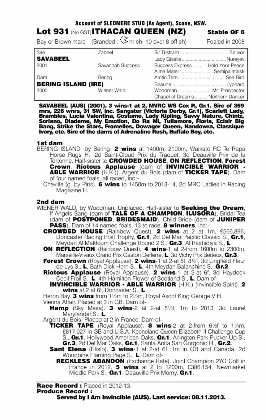 Ithacan Queen (NZ) - pedigree