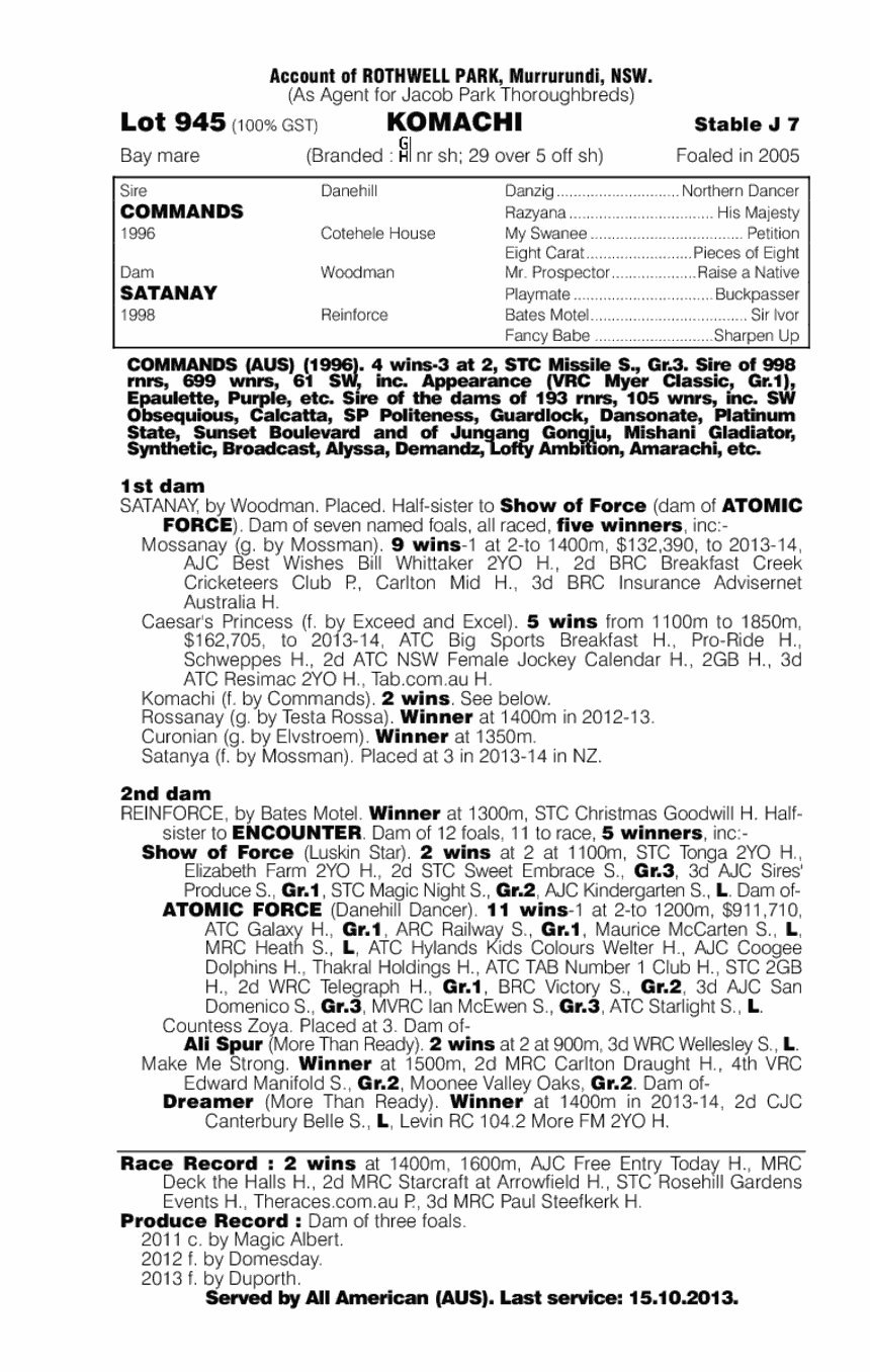 Komachi (AUS) - pedigree