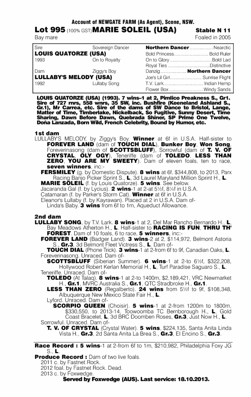 Marie Soleil (USA) - pedigree