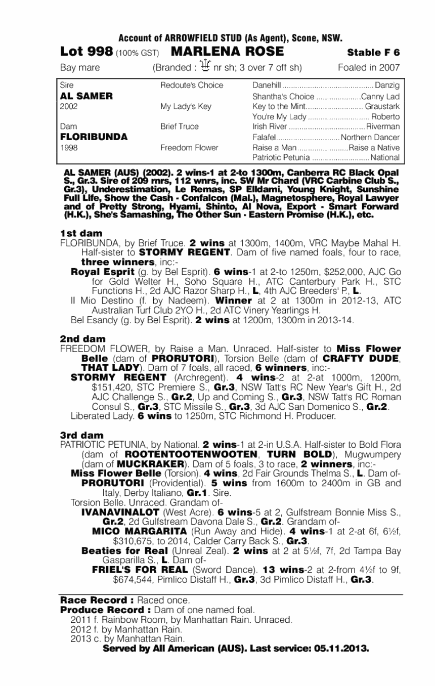Marlena Rose (AUS) - pedigree