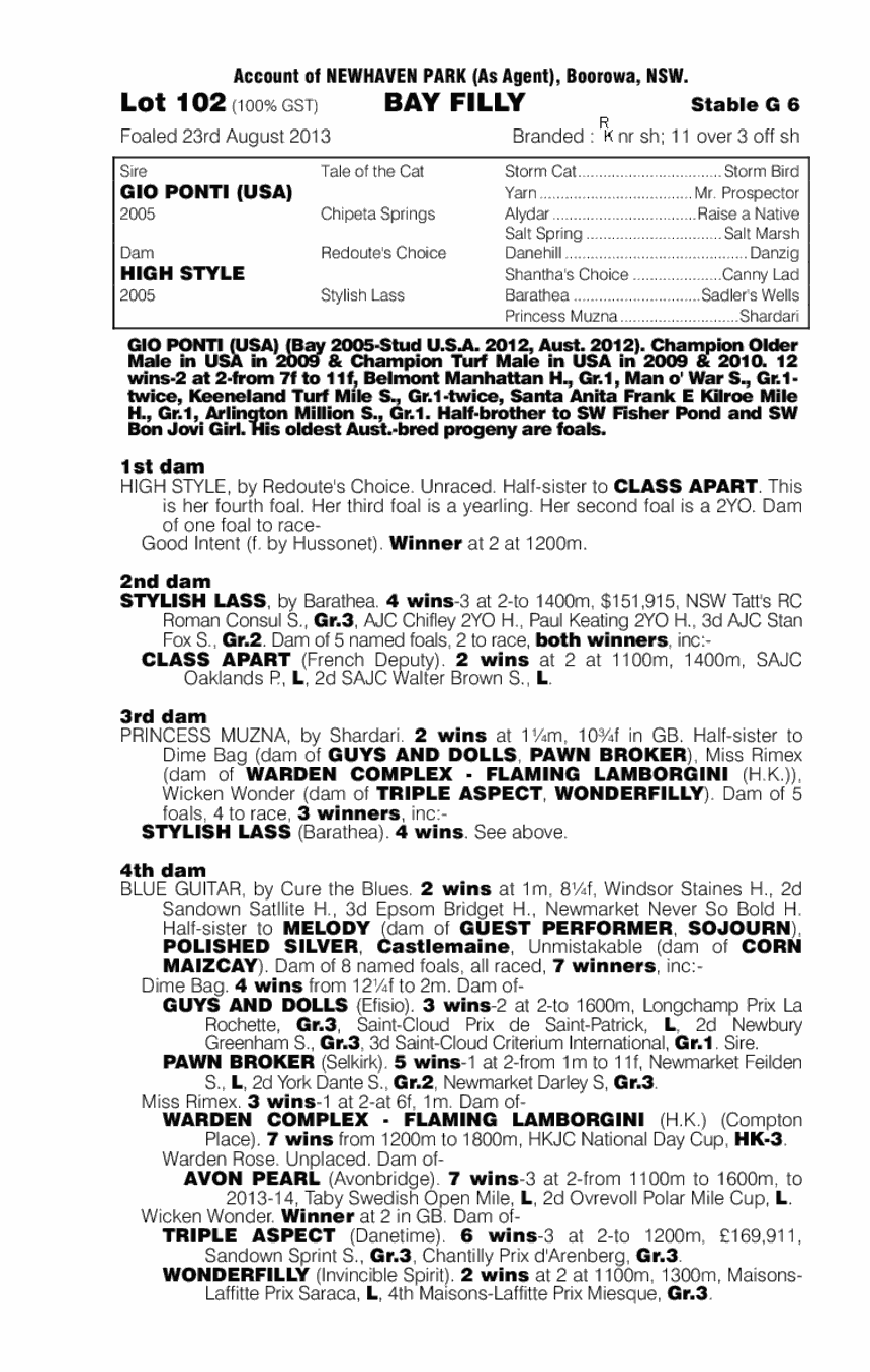 Gio Ponti (USA) / High Style (AUS) - pedigree