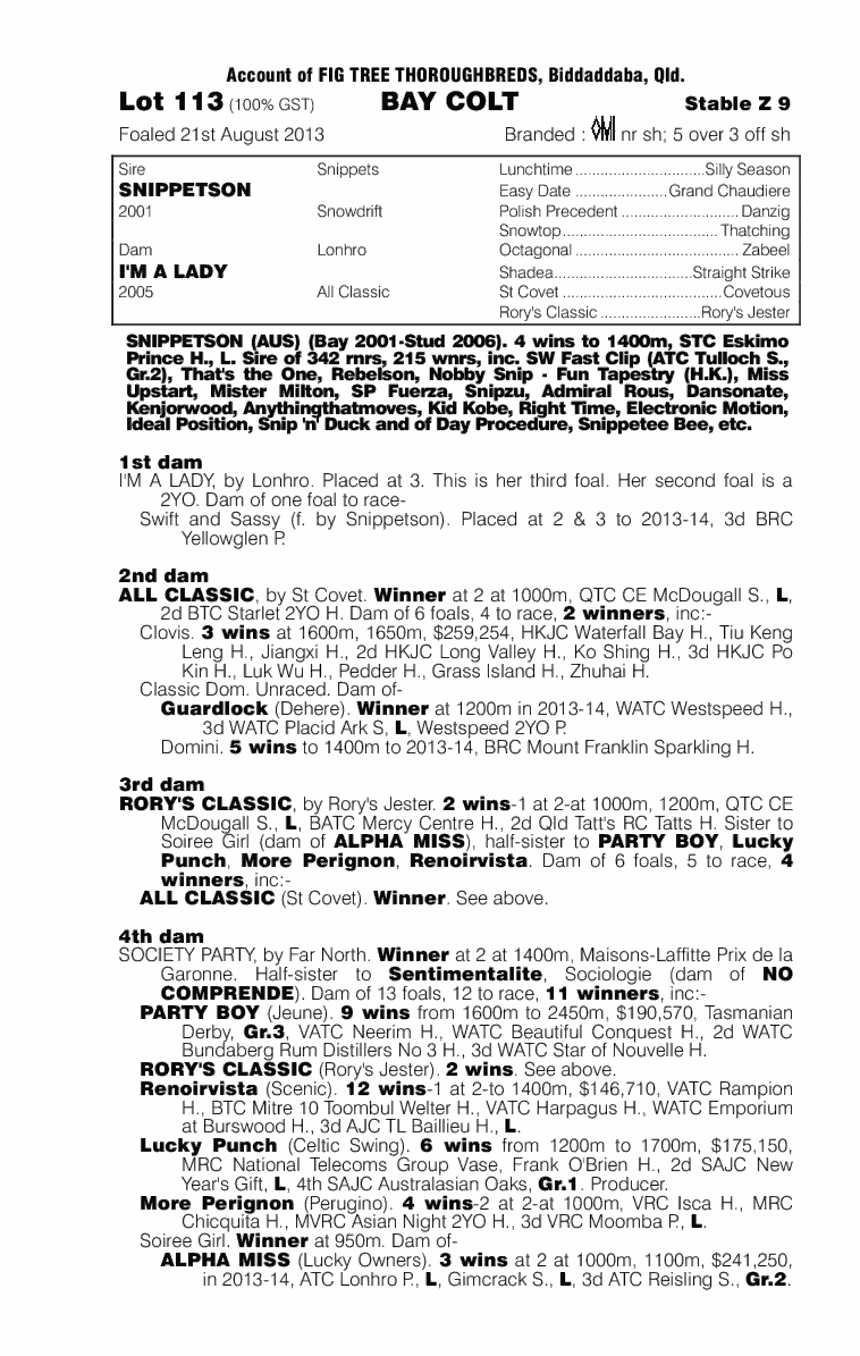 Snippetson (AUS) / I'm a Lady (AUS) - pedigree