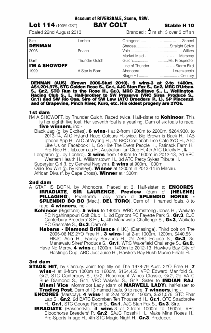 Denman (AUS) / I'm a Showoff (AUS) - pedigree