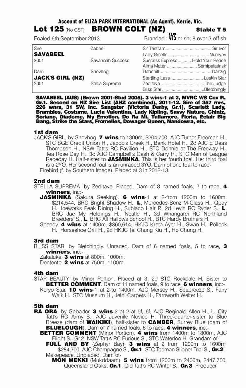 Savabeel (AUS) / Jack's Girl (NZ) - pedigree