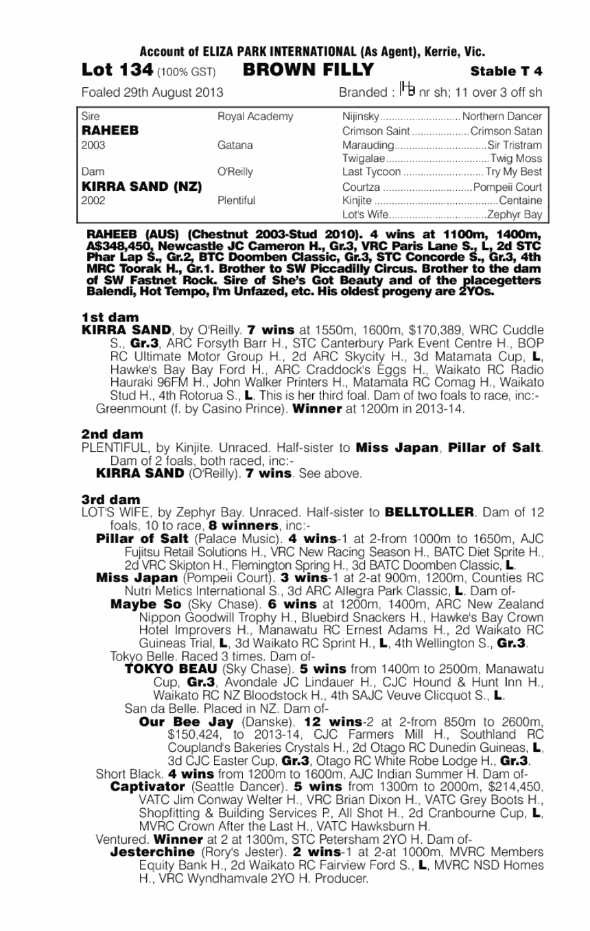 Raheeb (AUS) / Kirra Sand (NZ) - pedigree
