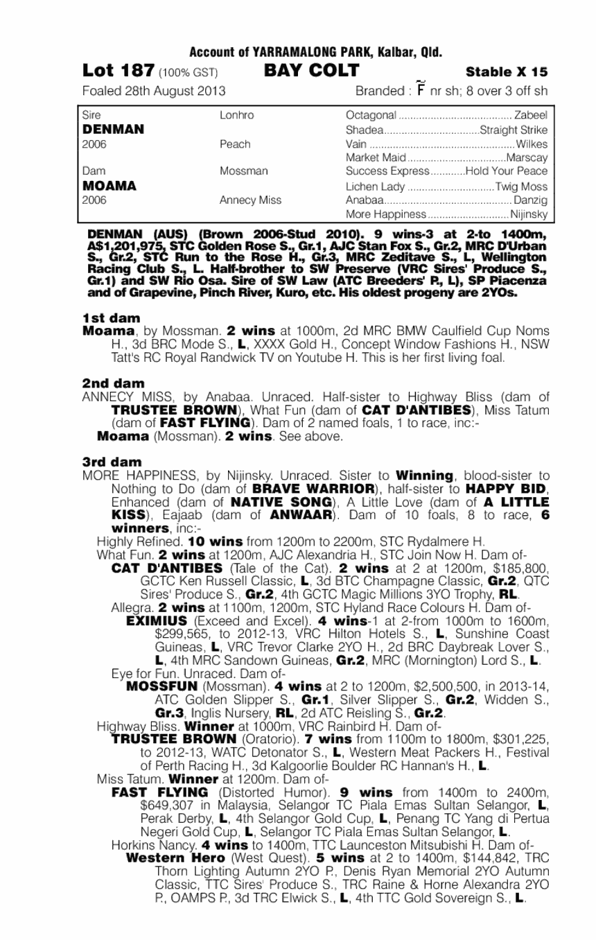 Denman (AUS) / Moama (AUS) - pedigree