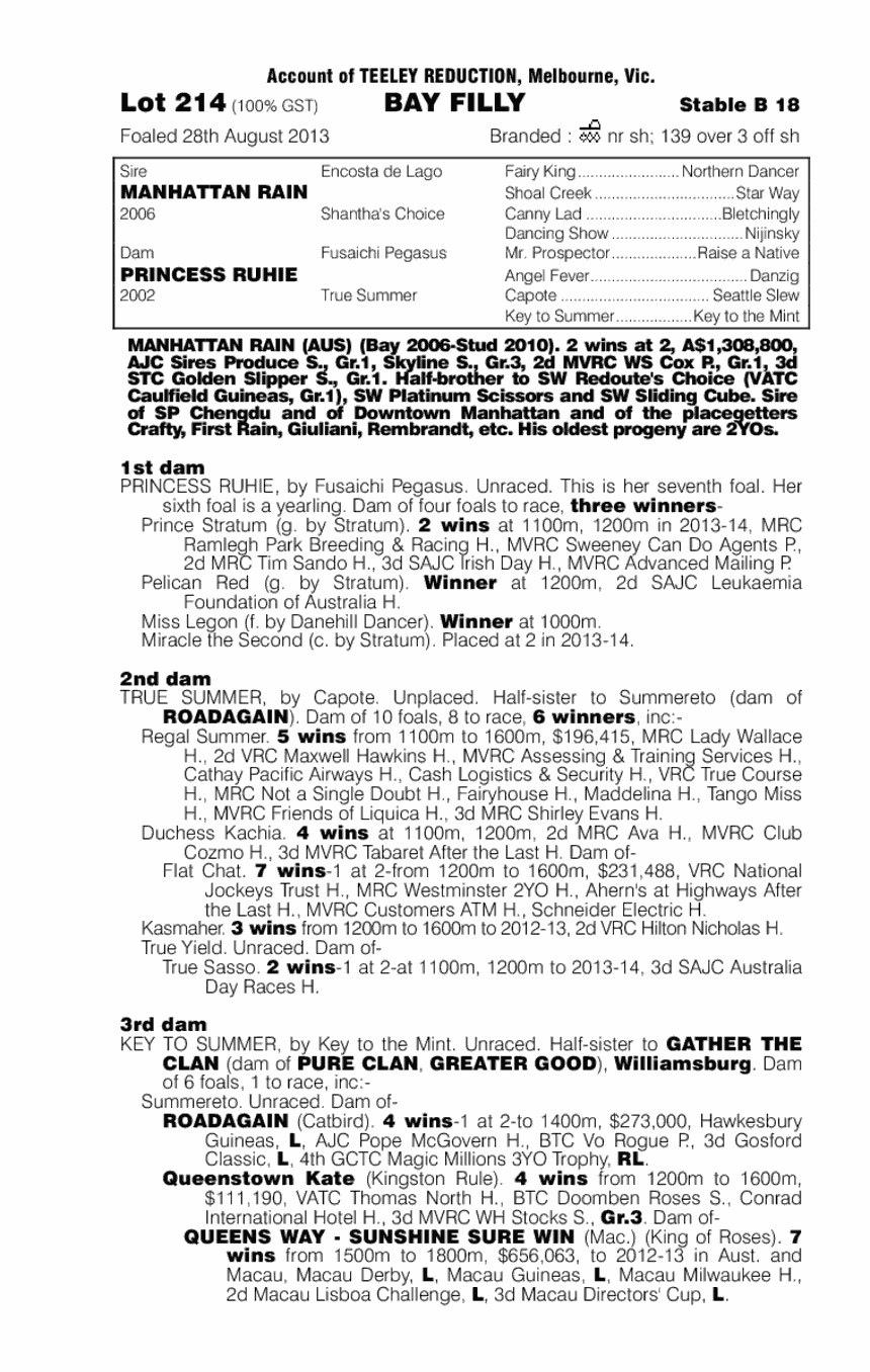 Manhattan Rain (AUS) / Princess Ruhie (AUS) - pedigree