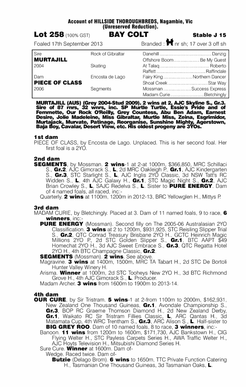 Murtajill (AUS) / Piece of Class (AUS) - pedigree