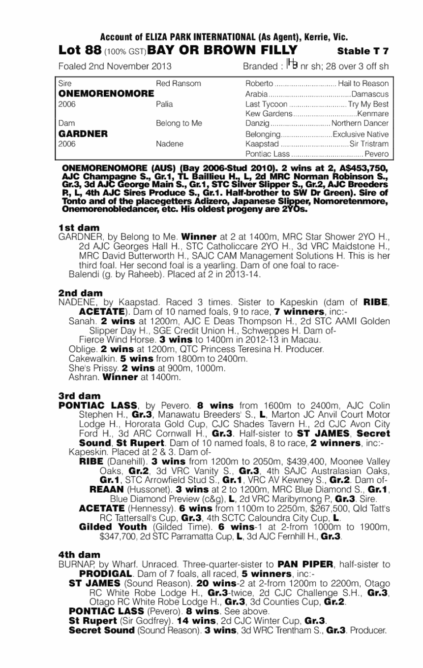 Onemorenomore (AUS) / Gardner (AUS) - pedigree