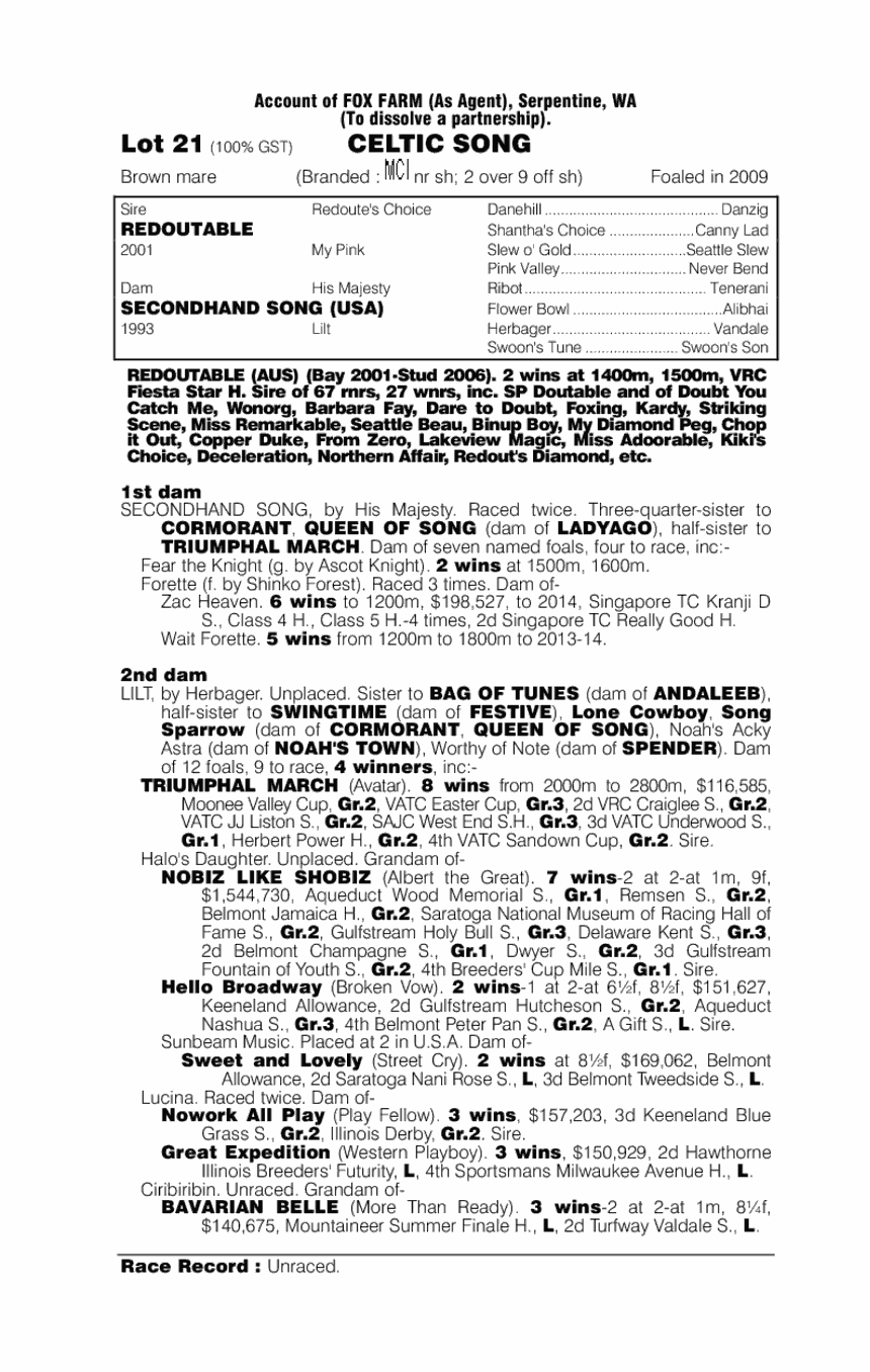 Celtic Song (AUS) - pedigree