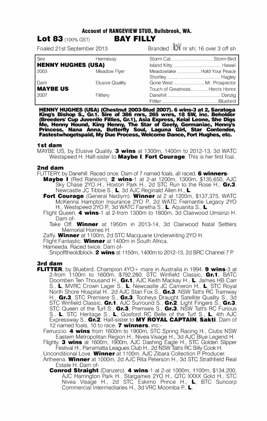 Henny Hughes (USA) / Maybe Us (AUS) - pedigree