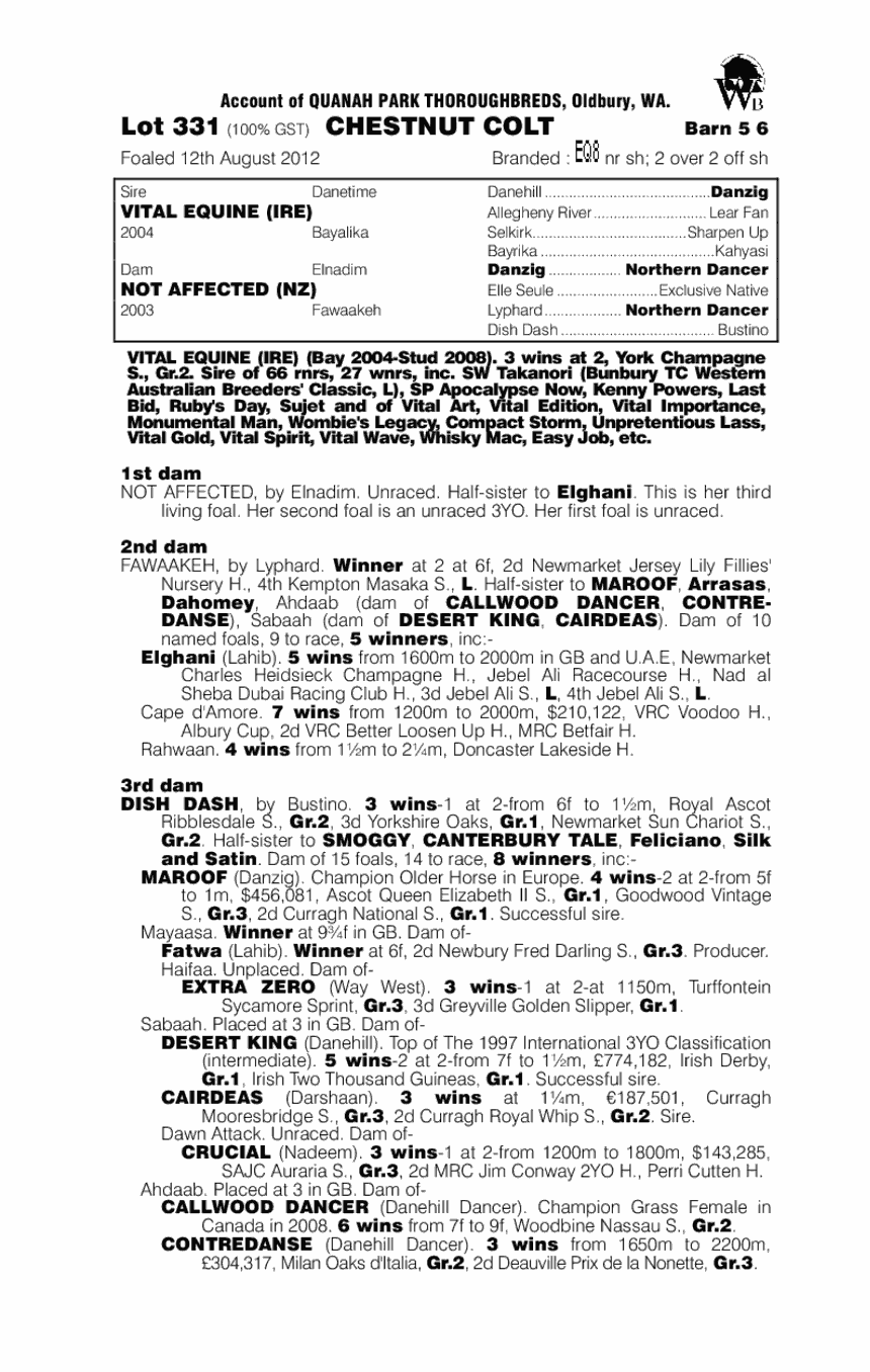 Vital Equine (IRE) / Not Affected (NZ) - pedigree