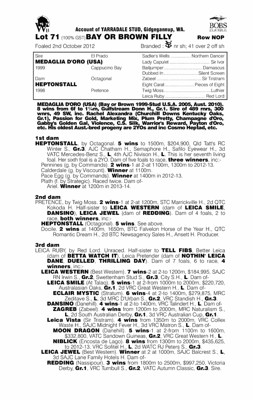 Medaglia d'Oro (USA) / Heptonstall (AUS) - pedigree