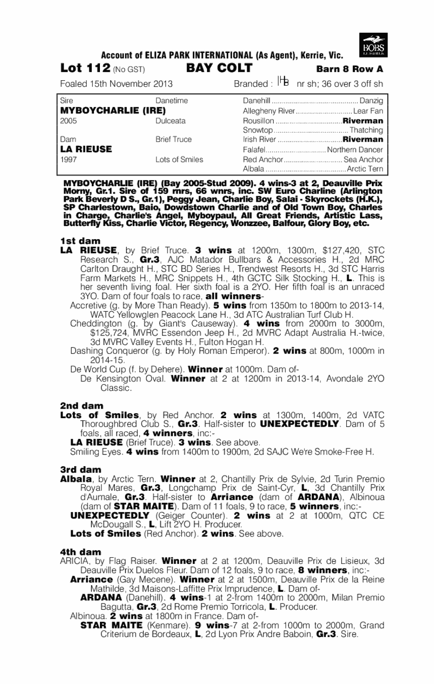 Myboycharlie (IRE) / La Rieuse (AUS) - pedigree