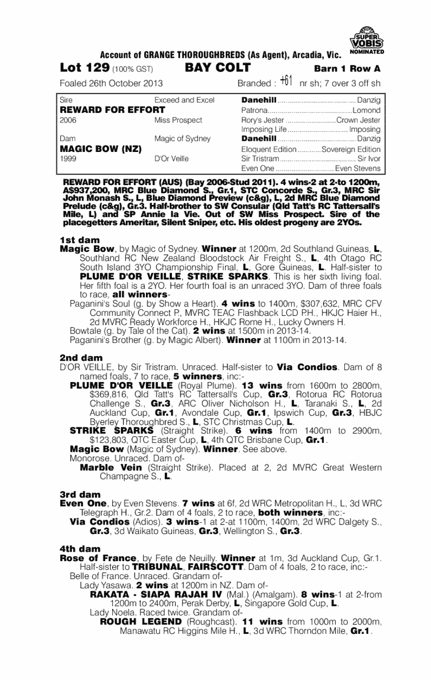 Reward for Effort (AUS) / Magic Bow (NZ) - pedigree