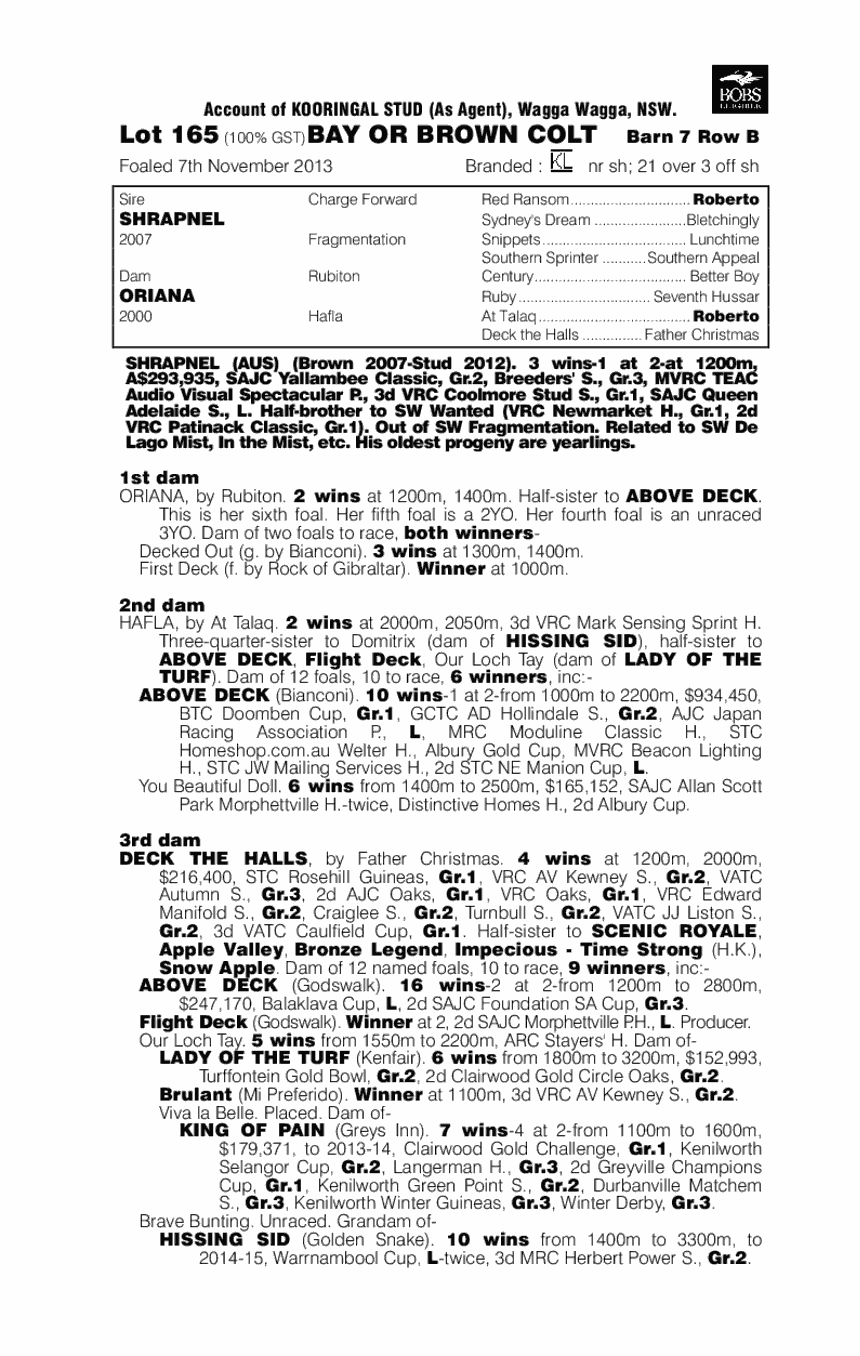 Shrapnel (AUS) / Oriana (AUS) - pedigree