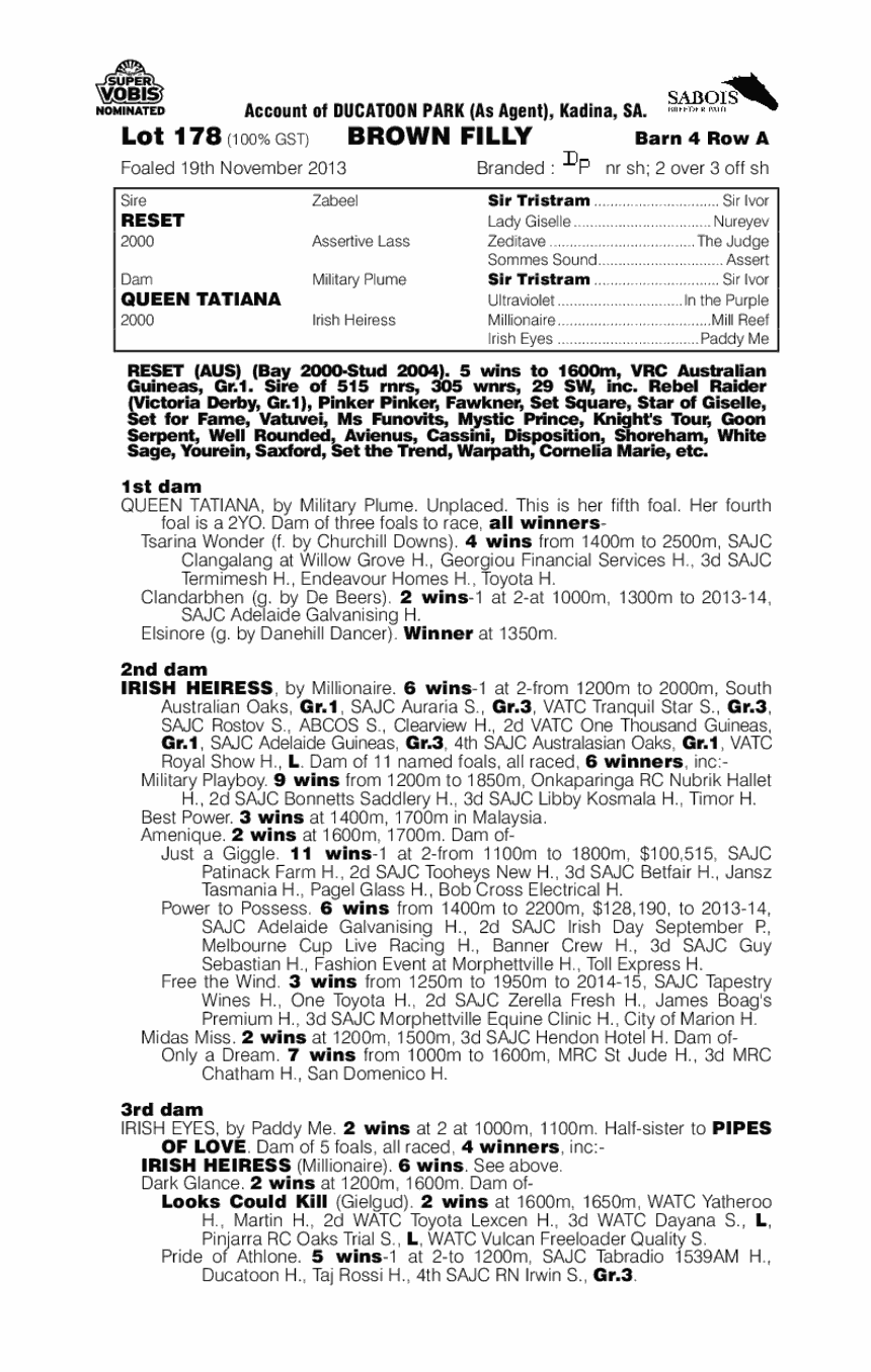 Reset (AUS) / Queen Tatiana (AUS) - pedigree