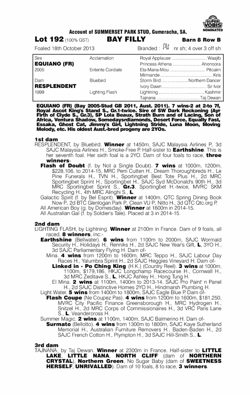 Splendid Equity (AUS) - pedigree