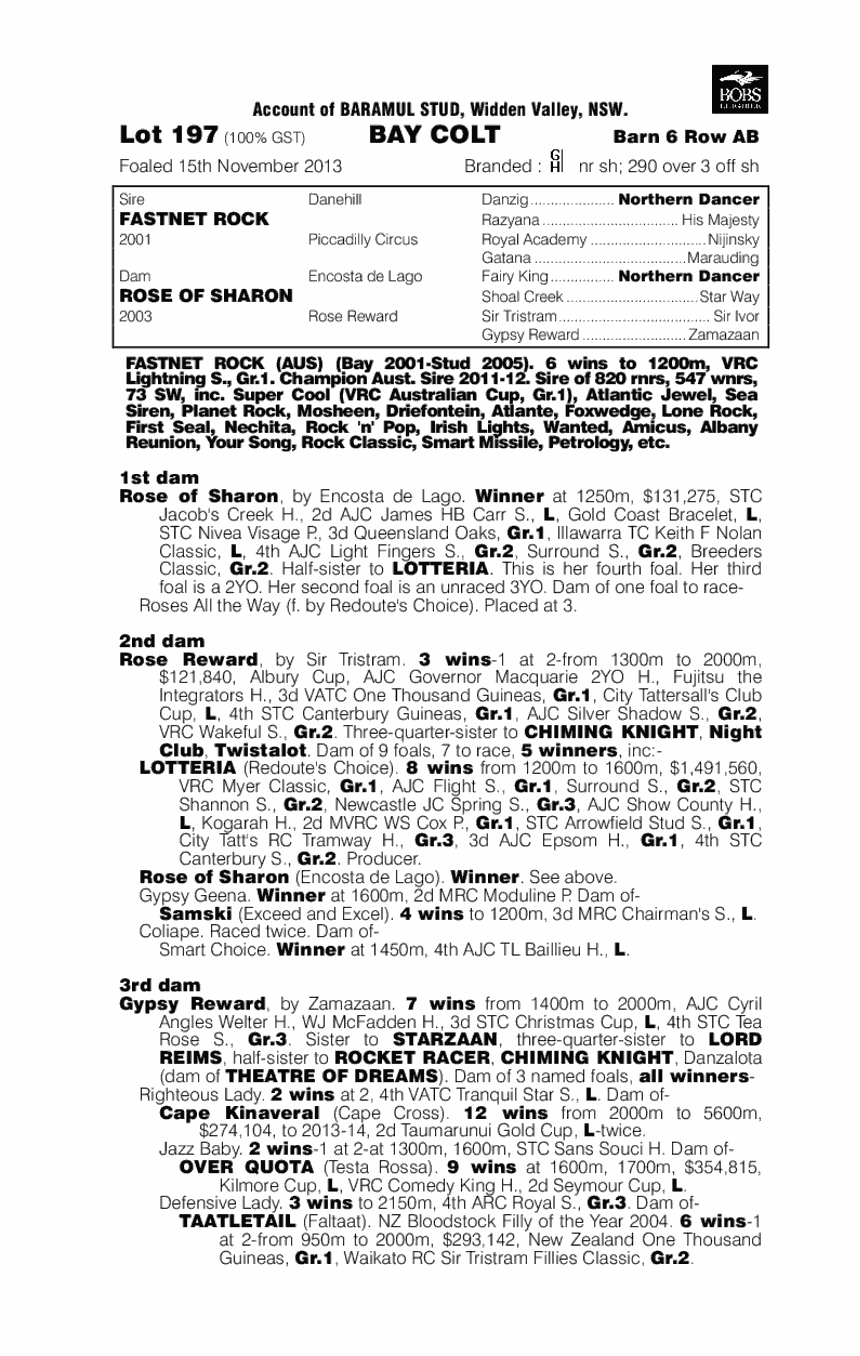 Fastnet Rock (AUS) / Rose of Sharon (AUS) - pedigree