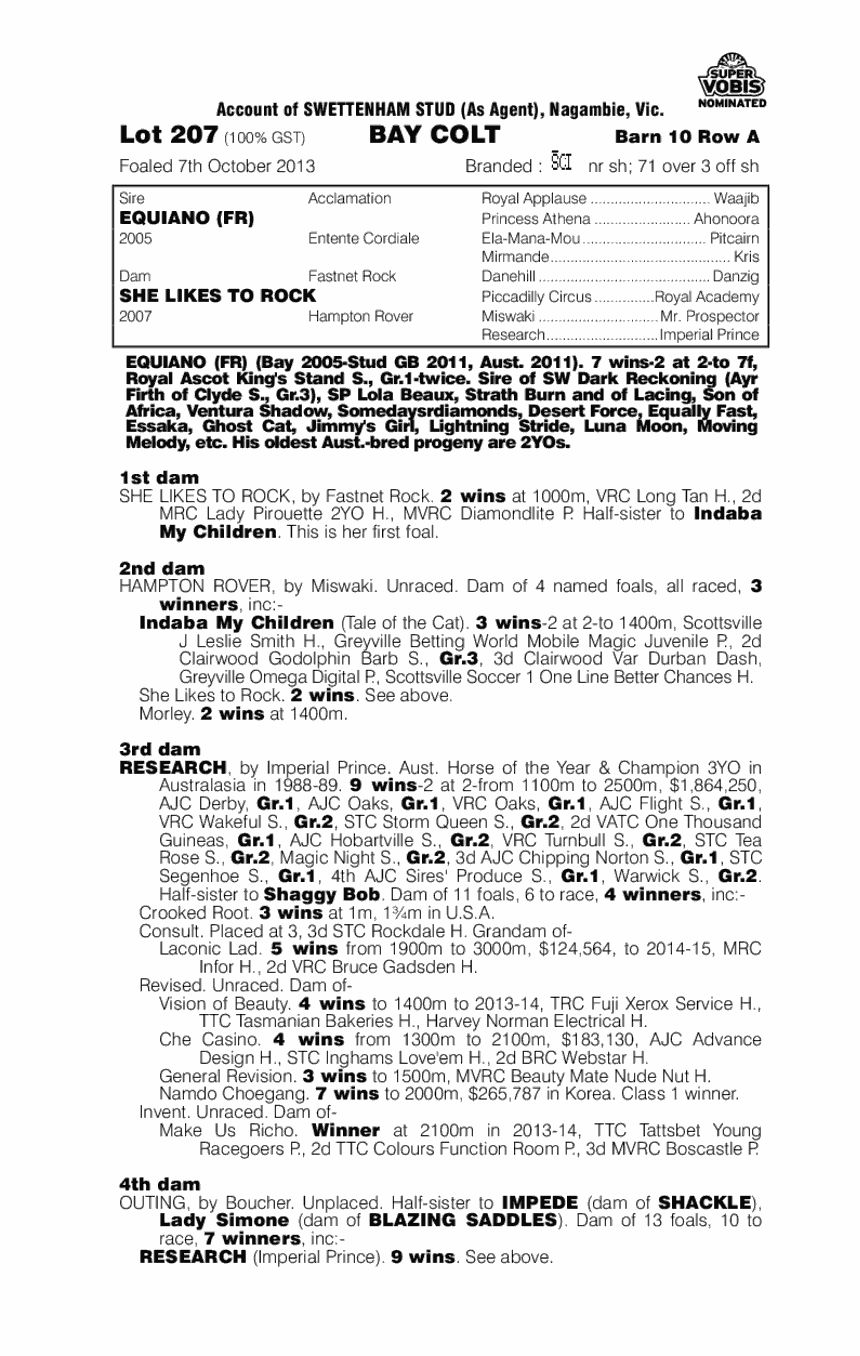 Equiano (FR) / She Likes to Rock (AUS) - pedigree