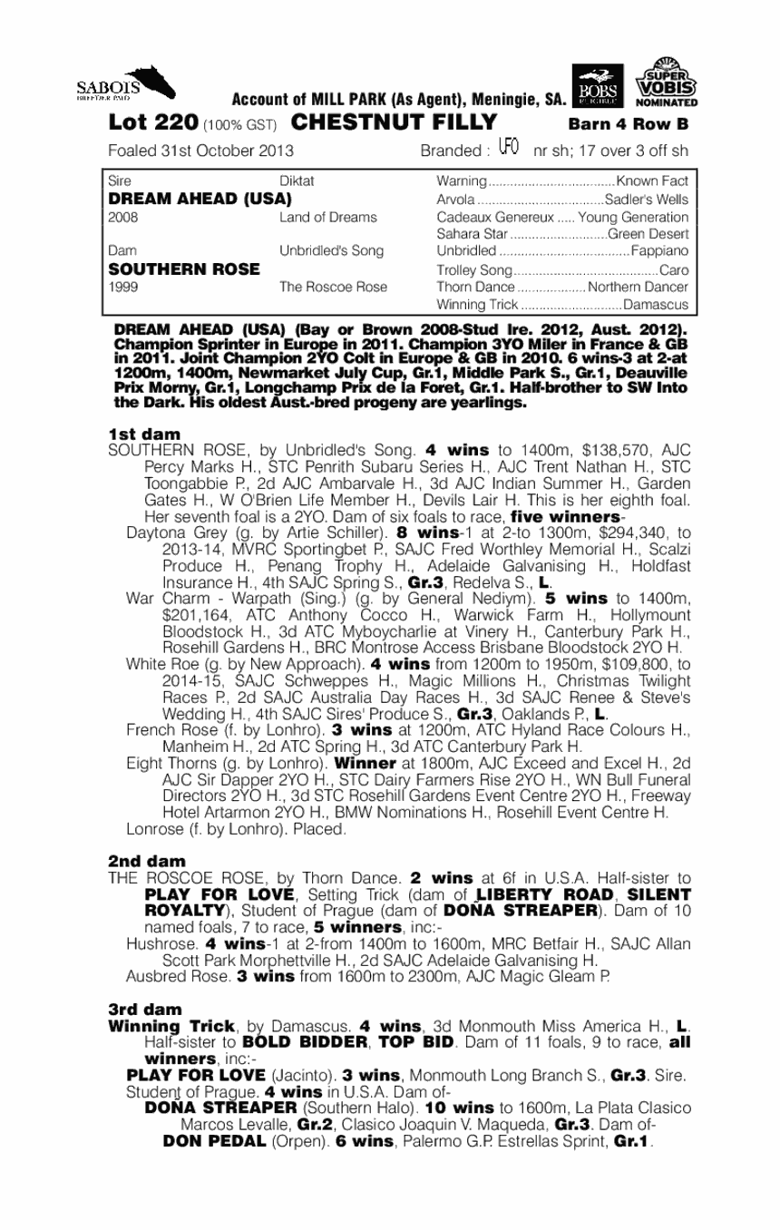 Dream Ahead (USA) / Southern Rose (AUS) - pedigree
