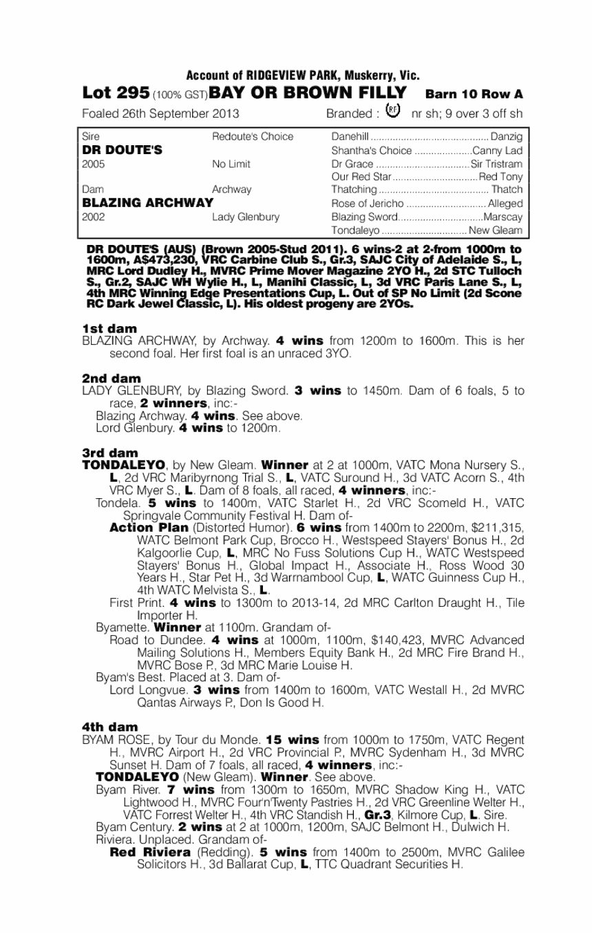 Dr Doute's (AUS) / Blazing Archway (AUS) - pedigree