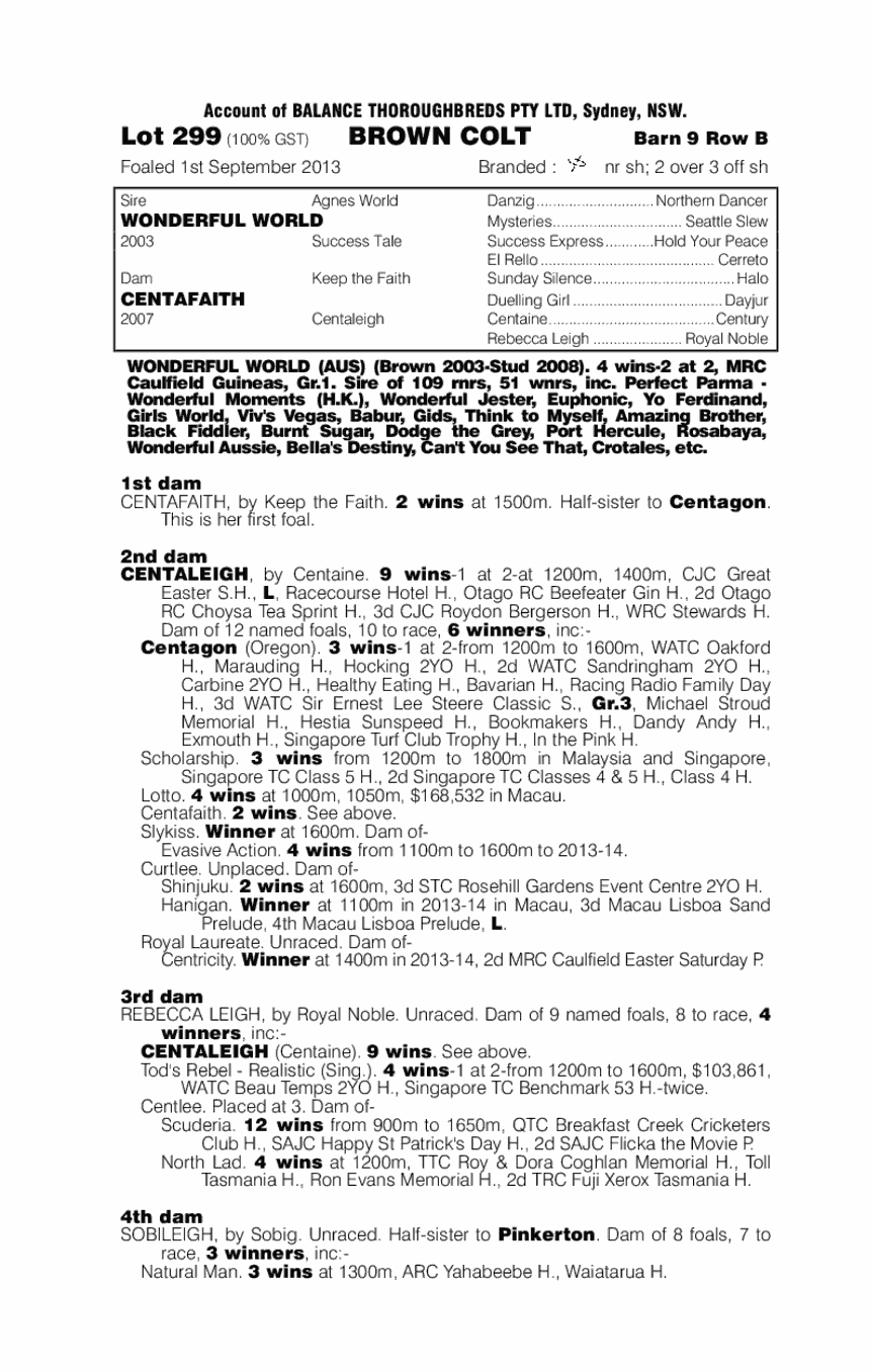Wonderful World (AUS) / Centafaith (AUS) - pedigree