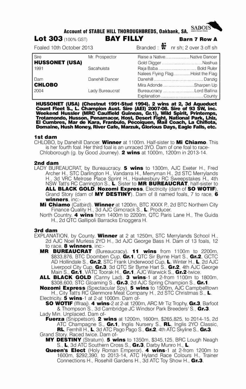 Hussonet (USA) / Chlobo (AUS) - pedigree