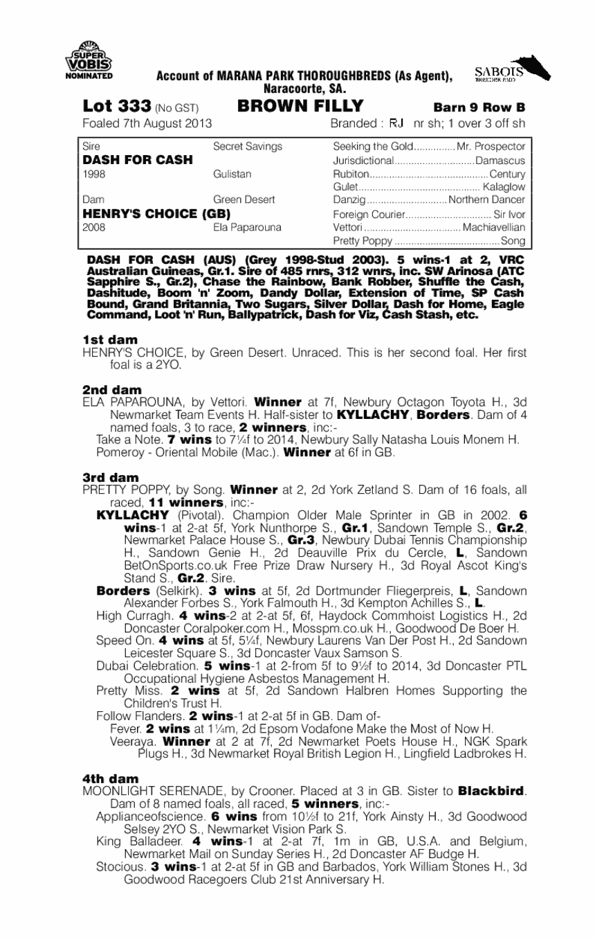 Dash for Cash (AUS) / Henry's Choice (GB) - pedigree