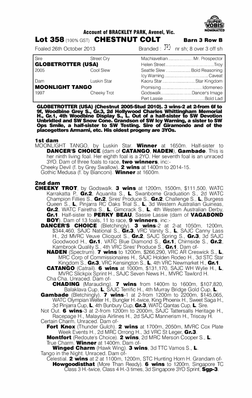 Globetrotter (USA) / Moonlight Tango (AUS) - pedigree