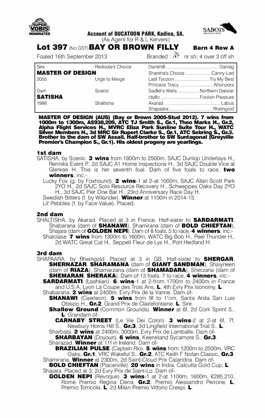 Master Of Design (AUS) / Satisha (AUS) - pedigree