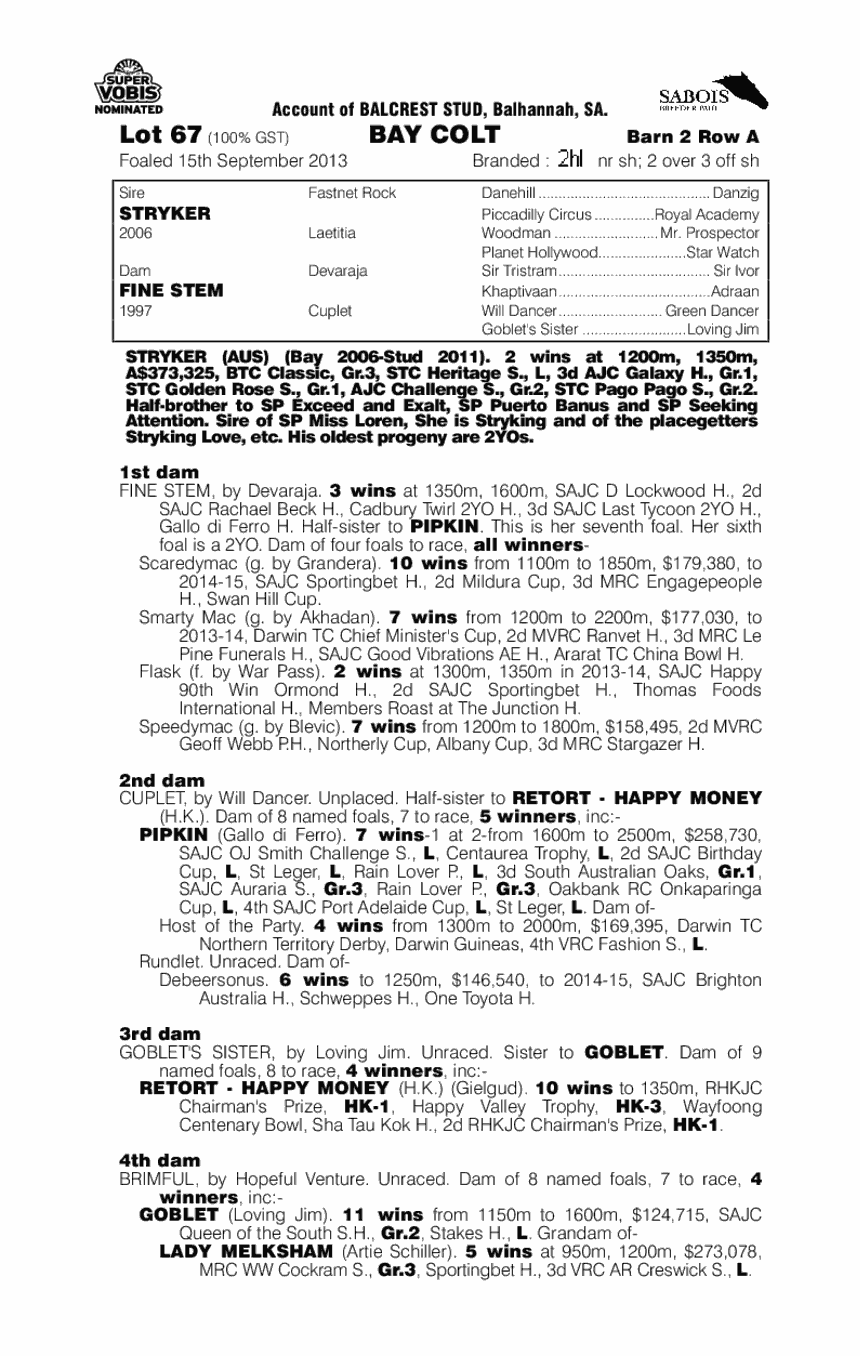 Stryker (AUS) / Fine Stem (AUS) - pedigree